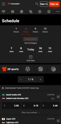 Prrimobet Mobile App - Schedule